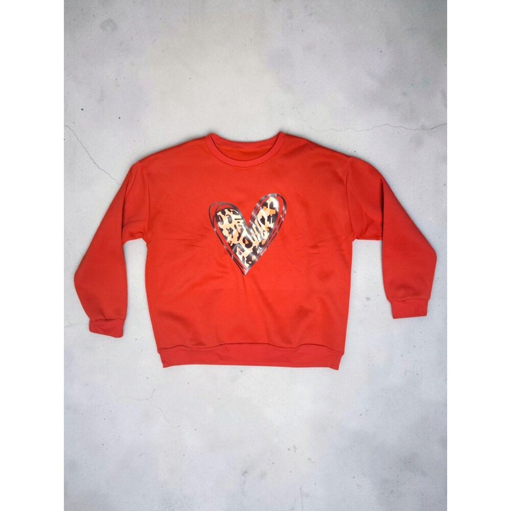 Red Leopard Print Heart Graphic Crewneck Sweatshirt - Plus Size 2X